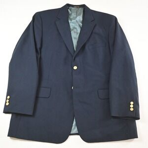 Vtg Stafford‎ 44R Navy Blue Gold Button Hopsack Mens Blazer Jacket Sport Coat